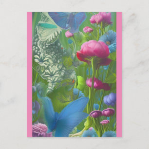 Muted pink, blue and White Floral butterflies Postcard
