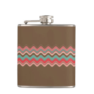 Muted Pink Blue Wavy Zigzag Pattern Hip Flask