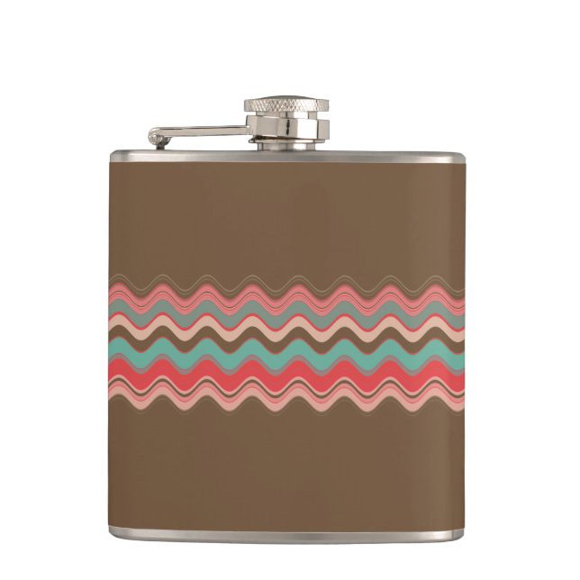 Muted Pink Blue Wavy Zigzag Pattern Hip Flask (Front)