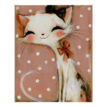 Muted Pink Crimson Red Smiling Cat