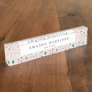 Muted Pink & Green Terrazzo Pattern Modern Nameplate