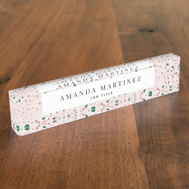 Muted Pink & Green Terrazzo Pattern Modern Nameplate (Side)