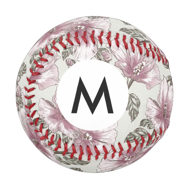 Muted Pink Hibiscus Flowers Pattern Baseball (Front Left)