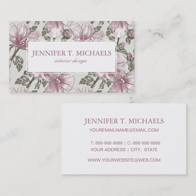 Muted Pink Hibiscus Flowers Pattern Business Card (Front/Back)