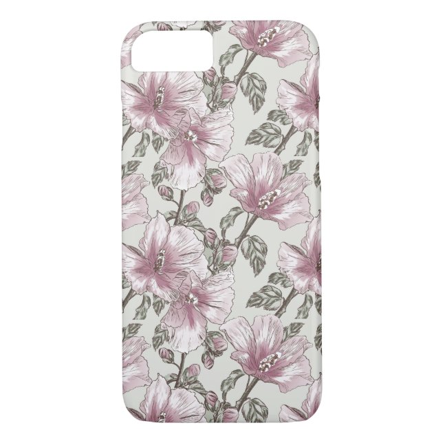 Muted Pink Hibiscus Flowers Pattern Case-Mate iPhone Case (Back)