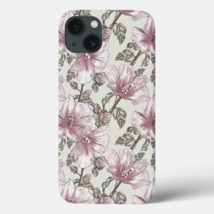 Muted Pink Hibiscus Flowers Pattern iPhone 13 Case