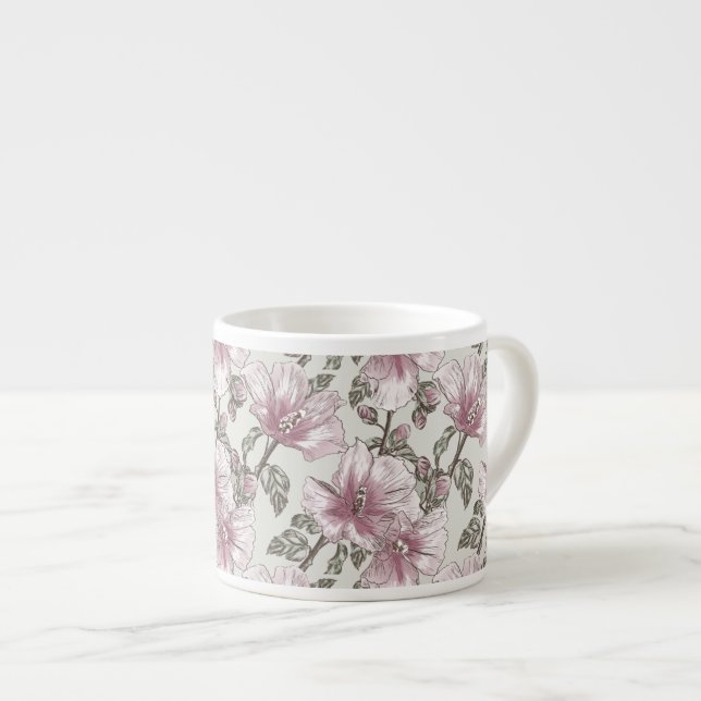 Muted Pink Hibiscus Flowers Pattern Espresso Cup (Front Right)