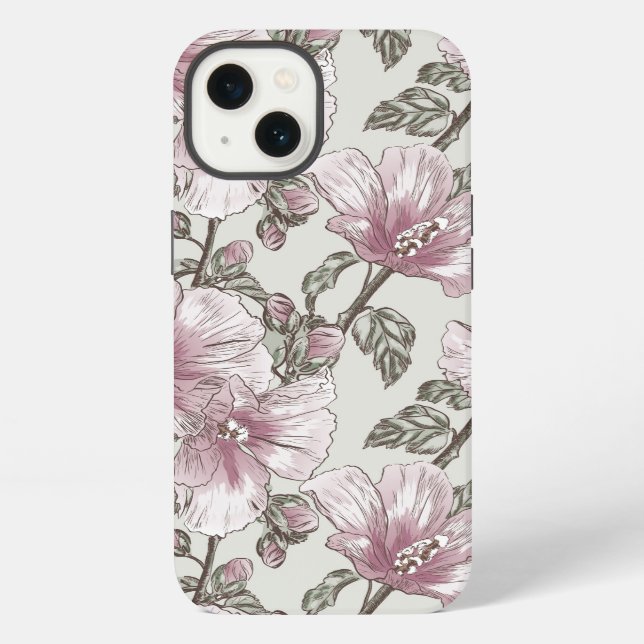 Muted Pink Hibiscus Flowers Pattern iPhone Case (Back)