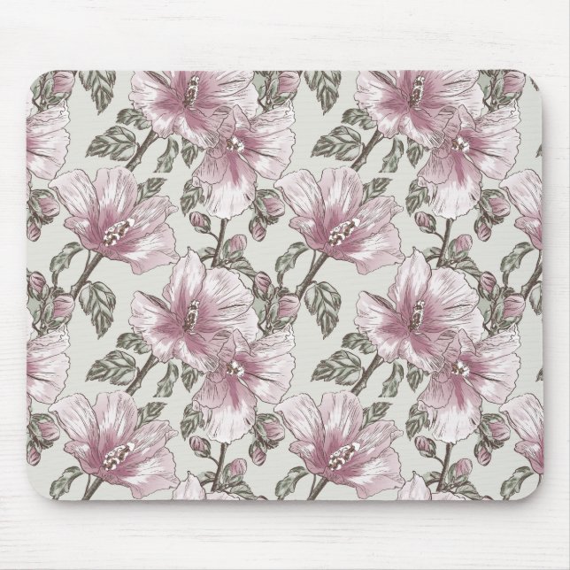 Muted Pink Hibiscus Flowers Pattern Mouse Pad (Front)