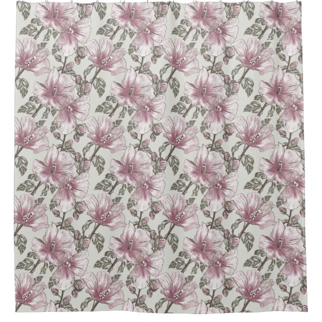 Muted Pink Hibiscus Flowers Pattern Shower Curtain (Front)