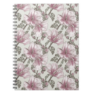 Muted Pink Hibiscus Flowers Pattern Spiral Notebook