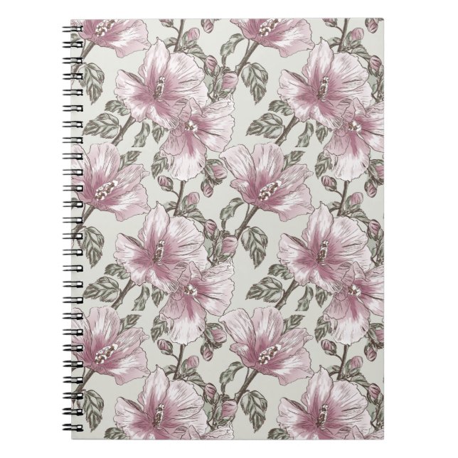 Muted Pink Hibiscus Flowers Pattern Spiral Notebook (Front)