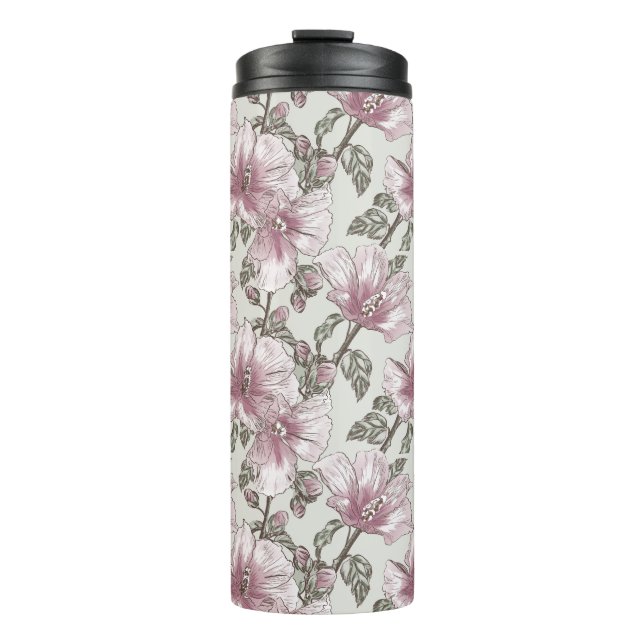 Muted Pink Hibiscus Flowers Pattern Thermal Tumbler (Front)