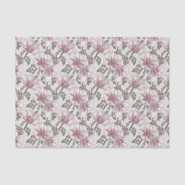 Muted Pink Hibiscus Flowers Pattern Tissue Paper (Front)