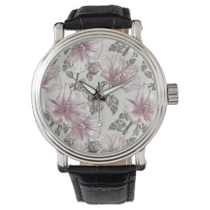 Muted Pink Hibiscus Flowers Pattern Watch