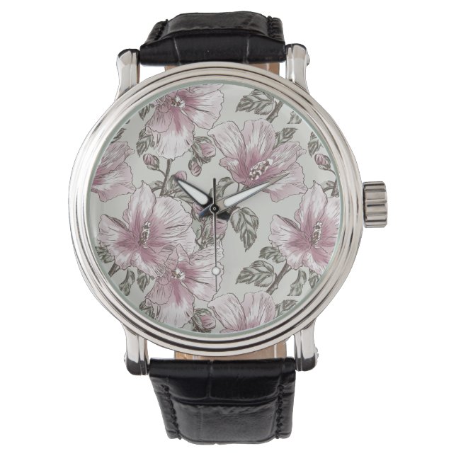 Muted Pink Hibiscus Flowers Pattern Watch (Front)