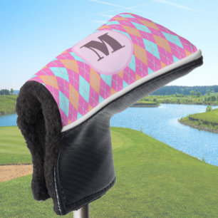 Muted Pink preppy argyle custom monogram ladies Golf Head Cover