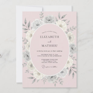 Muted Pink Ranunculus Eucalyptus Wedding Invitation