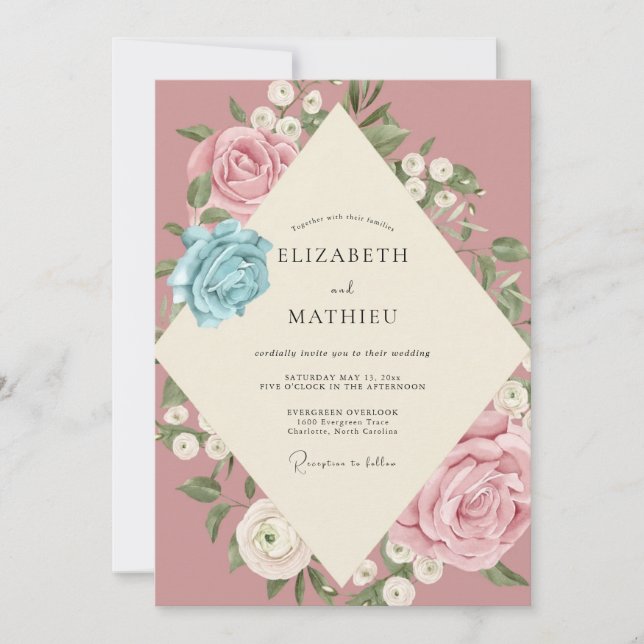 Muted Pink Rose Wedding Invitation (Front)