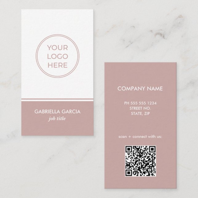 Muted Pink Scannable QR Code Business Card (Front/Back)
