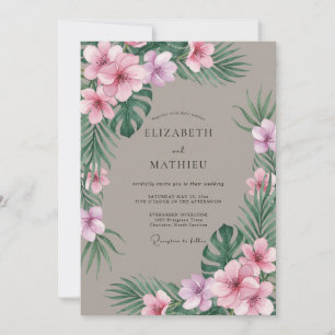 Muted Pink Tropical Eucalyptus Wedding Invitation