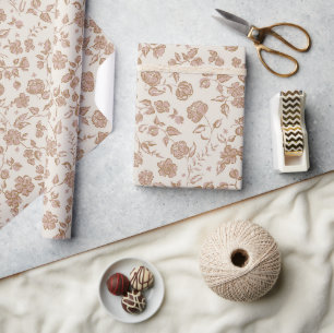 Muted pink vintage boho floral wrapping paper