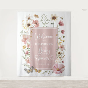 Muted Pink Wildflower Baby in Bloom Shower Welcome Tapestry