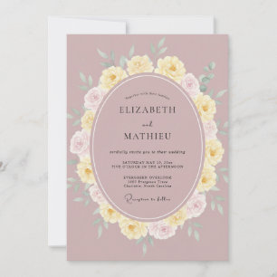 Muted Pink Yellow Petal Wedding Invitation