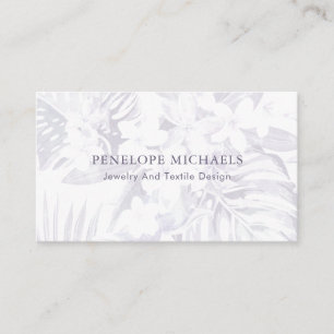 Muted Plum and White Palm Leaves Business Card