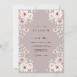 Muted Plum Bouquet Eucalyptus Wedding Invitation