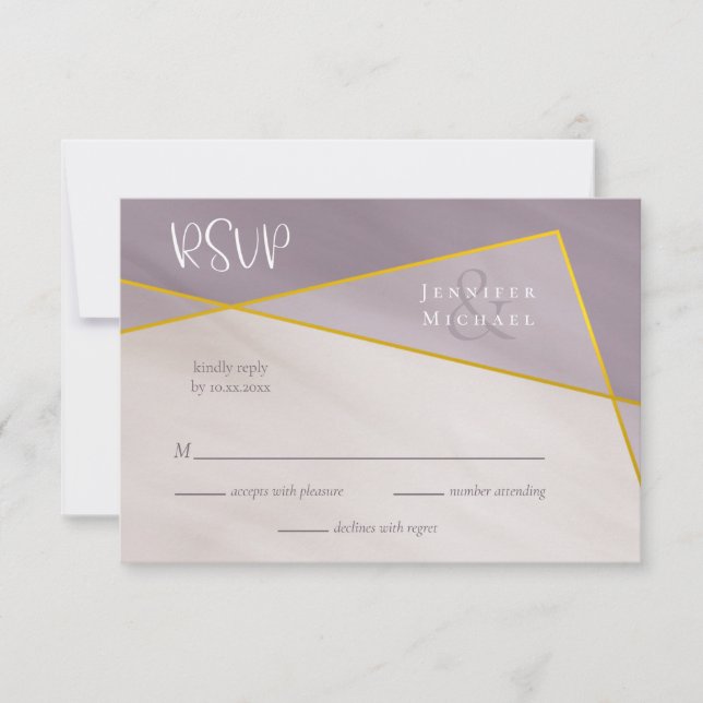 muted plum gold frame wedding rsvp card (Front)