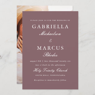 Muted Plum One Photo Wedding Invitation