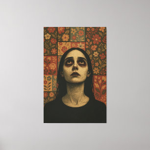 Muted Portrait with Floral Patchwork Canvas Print