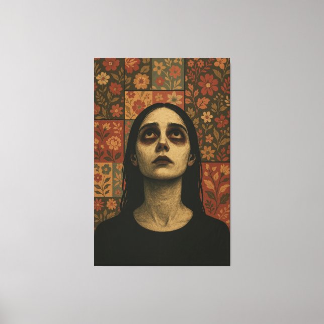 Muted Portrait with Floral Patchwork Canvas Print (Front)