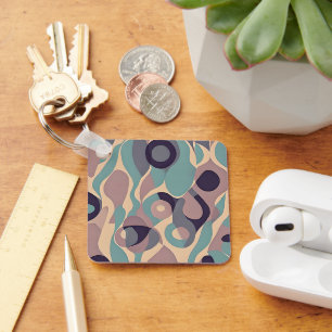 Muted purple and blue abstract waves key ring