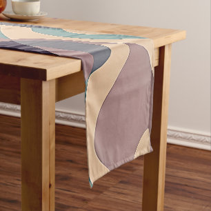 Muted purple and blue abstract waves short table runner