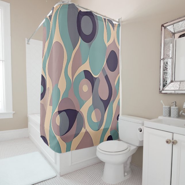 Muted purple and blue abstract waves shower curtain (In Situ)