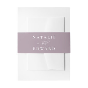 Muted purple elegant minimal wedding invitation belly band