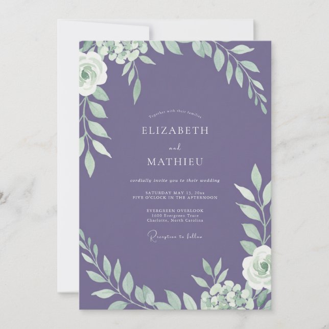 Muted Purple Foliage Eucalyptus Wedding Invitation (Front)
