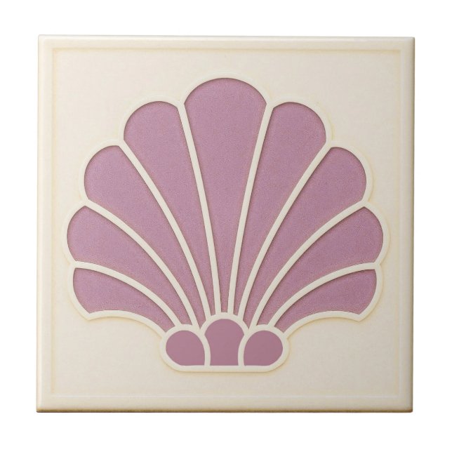 Muted purple/Off white Deco Clam Shell Ceramic  Tile (Front)