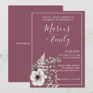 Muted Purple & White Floral Wedding  Invitation