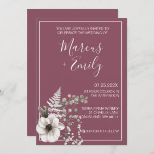 Muted Purple & White Floral Wedding Invitation