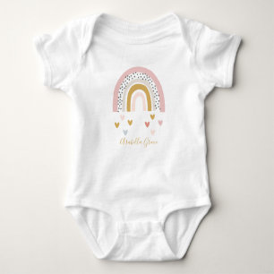 Muted Rainbow Baby Name Hearts Baby Bodysuit