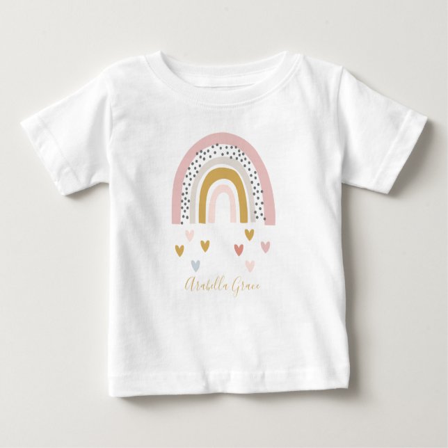 Muted Rainbow Baby Name Hearts Baby T-Shirt (Front)