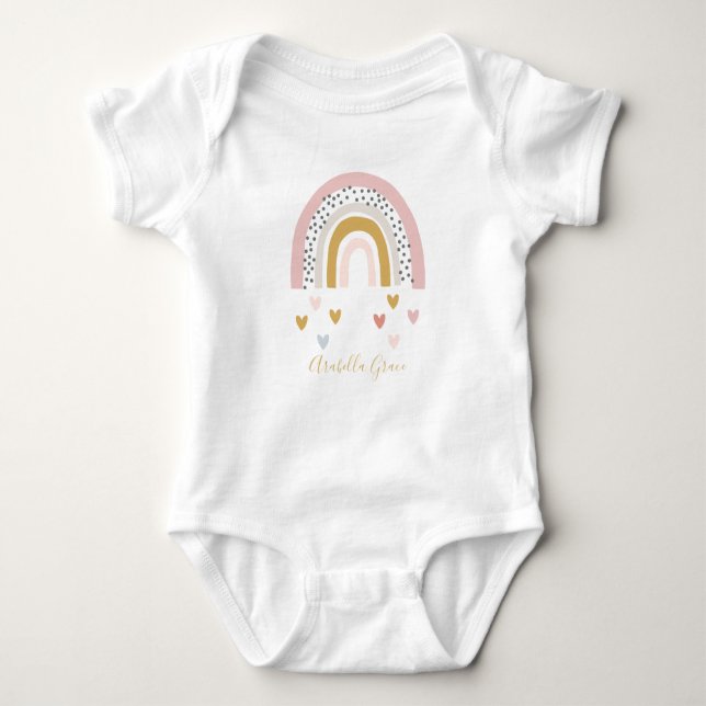 Muted Rainbow Baby Name Hearts Bodysuit (Front)