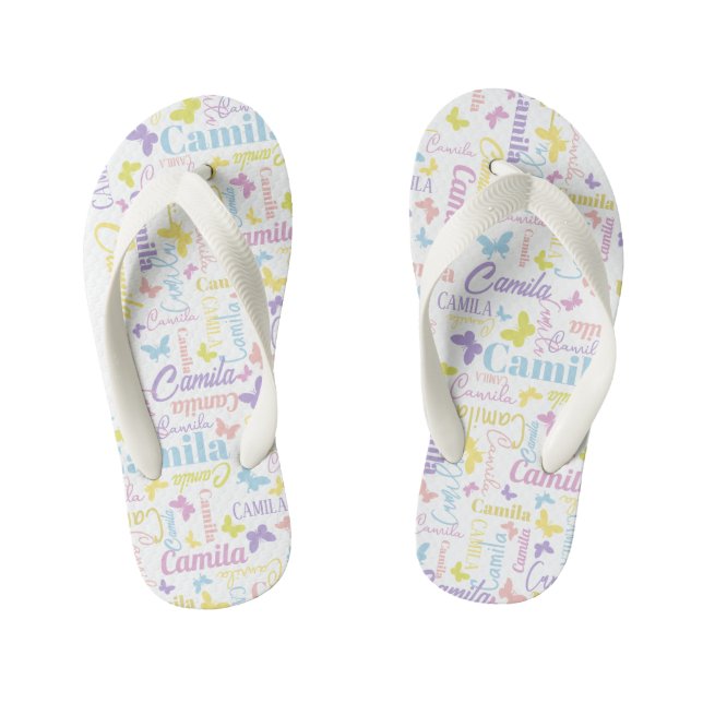 Muted rainbow butterflies custom name kid's jandals (Footbed)