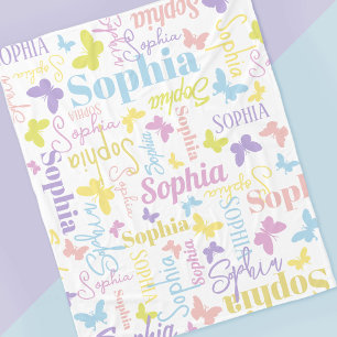 Muted rainbow butterflies custom name Sophia Fleece Blanket