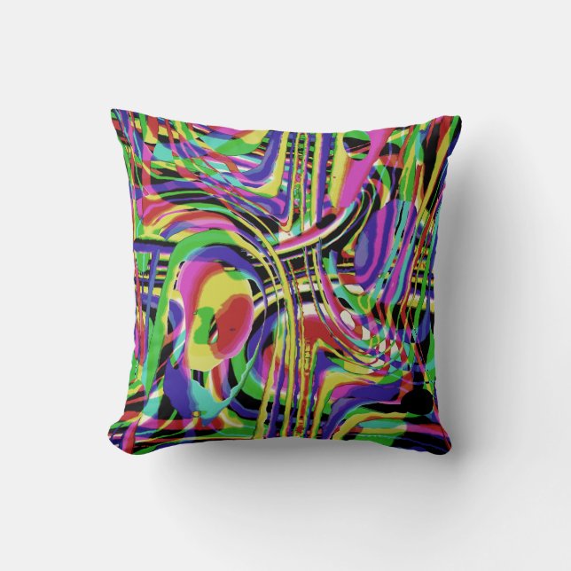 Muted Rainbow Colours Black Confetti-like Abstract Cushion (Front)