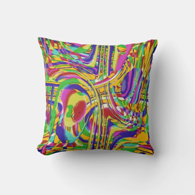 Muted Rainbow Colours Gold Confetti-like Abstract Cushion (Front)