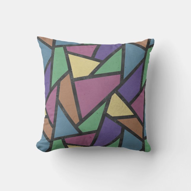 Muted rainbow colours mosaic pattern cushion (Front)
